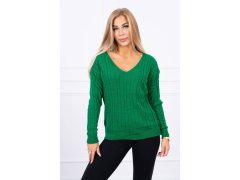 Pletený svetr s výstřihem do V světle zelený
