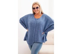 Dámský svetr Plus Size s&nbsp;akrylem volného střihu a&nbsp;rukávem 3/4 denimový