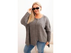 Dámský svetr Plus Size z&nbsp;akrylu s&nbsp;volným střihem a&nbsp;3/4 rukávem grafitový