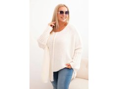 Dámský svetr Plus Size z&nbsp;akrylu s&nbsp;volným střihem a&nbsp;rukávem 3/4 ecru