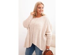 Dámský svetr Plus Size z&nbsp;akrylu volného střihu s&nbsp;rukávem 3/4 béžový