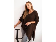 Svetr dámský vlněný asymetrický Plus Size s&nbsp;výstřihem do V hnědý
