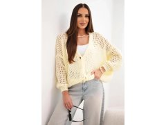 Dámský svetr oversize s knoflíky vykládaný žlutý