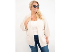 Dámský svetr Plus Size s kapsami bez zapínání béžový