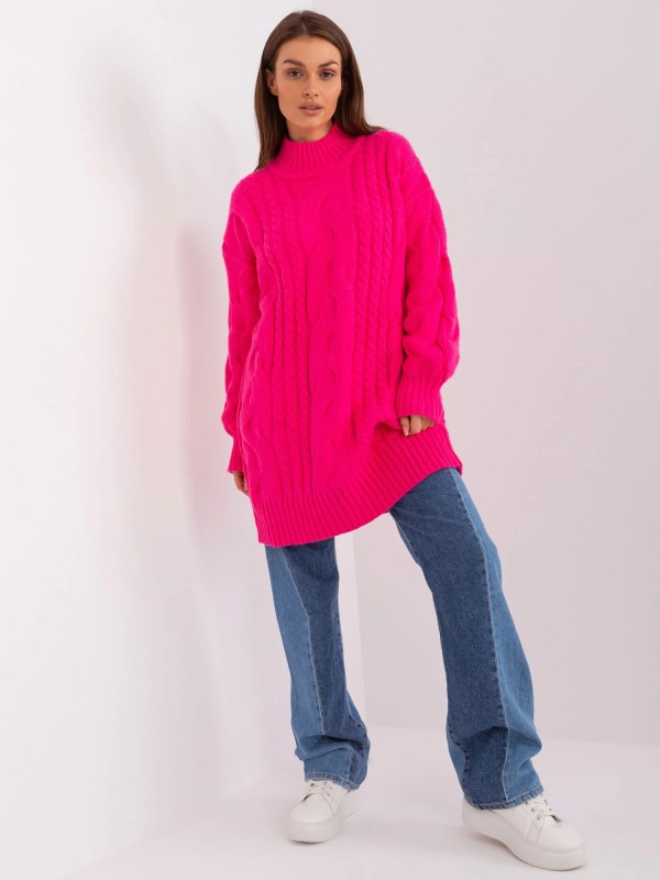 Dámské svetrové šaty AT SW 2367 1.35P Fluo růžová - FPrice - Dámské oblečení svetry