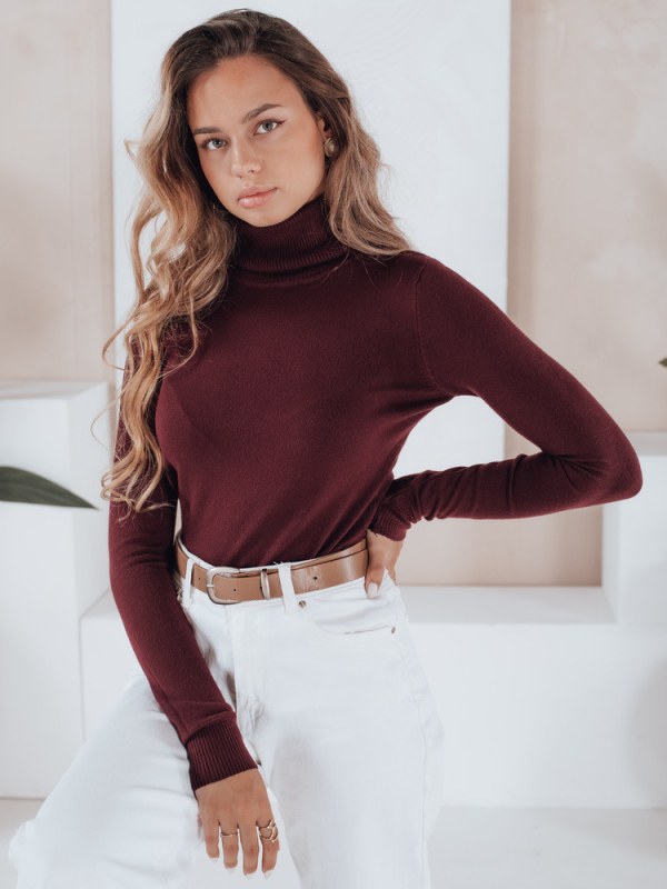 Dámský svetr s rolákem A11 MY2490 tm. hnědý - FashionStreet