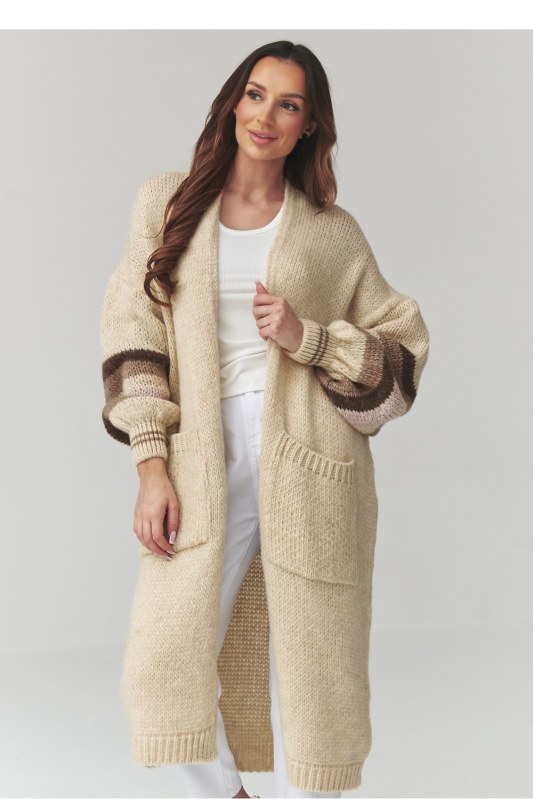 Svetr na zapínání oversize model 226865 Makadamia - Dámské oblečení svetry
