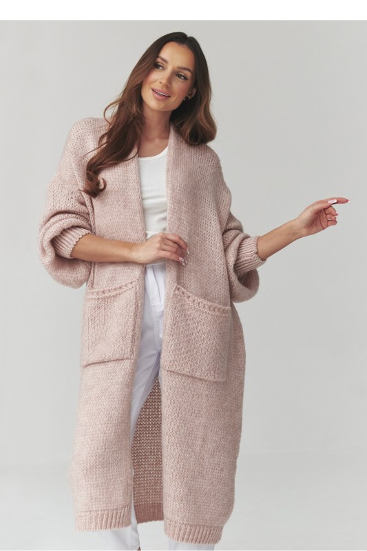 Svetr na zapínání oversize model 226874 Makadamia - Dámské oblečení svetry