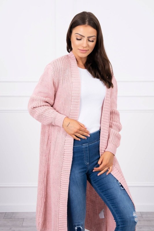 Svetr dlouhý kardigan pudrově růžový - Dámské oblečení svetry