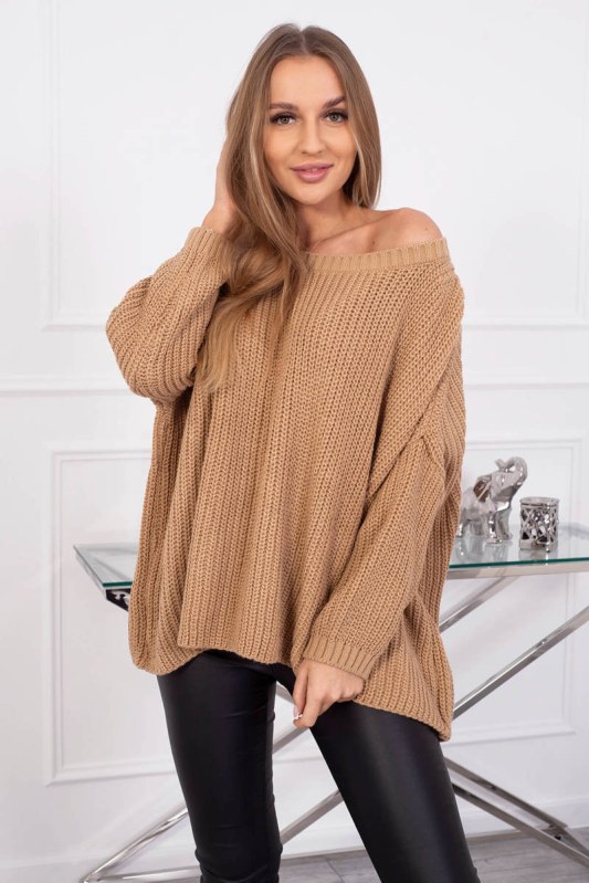 Široký oversize svetr camel - Dámské oblečení svetry