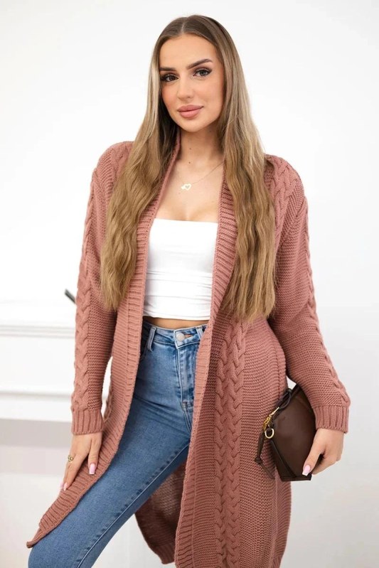Svetr Cardigan kostkovaný tmavě růžový - Dámské oblečení svetry