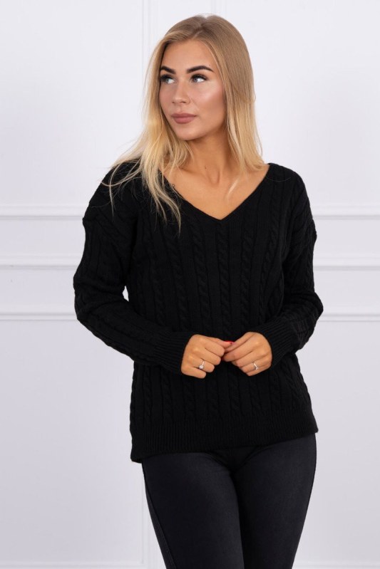 Pletený svetr s véčkovým výstřihem černý - Dámské oblečení svetry