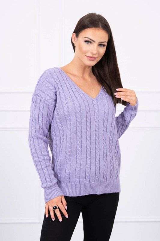 Pletený svetr s výstřihem do V fialový - Dámské oblečení svetry