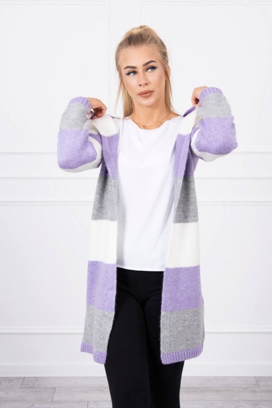 Tříbarevný pruhovaný svetr ecru+violet+grey - Dámské oblečení svetry