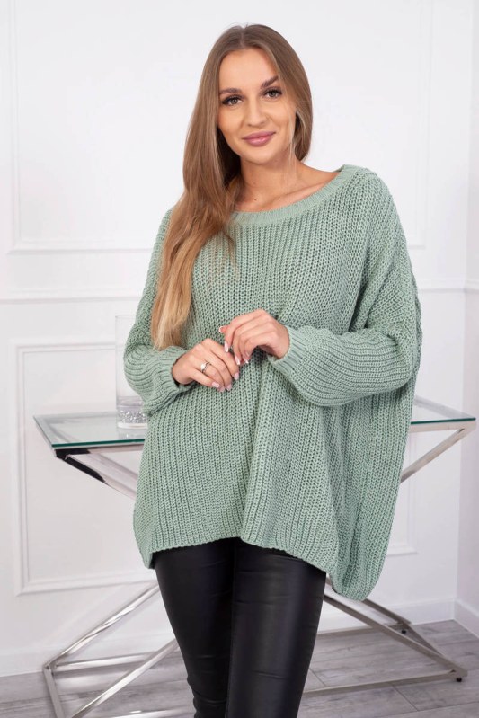 Široký oversize svetr tmavě mátový - Dámské oblečení svetry