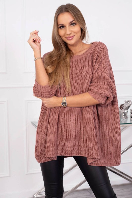 Široký oversize svetr tmavě růžový - Dámské oblečení svetry