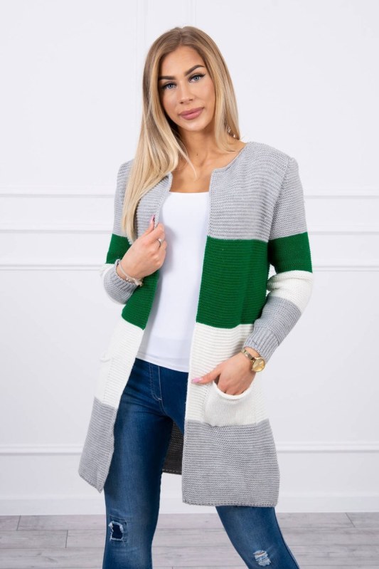Šedý+zelený pruhovaný svetr - Dámské oblečení svetry