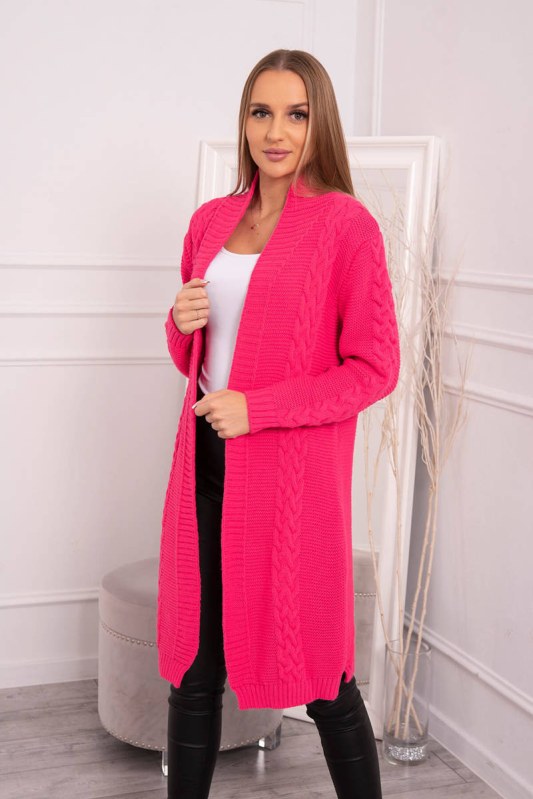 Svetr Cardigan kostkovaná vazba růžová neonová Svetr Cardigan kostkovaná vazba růžová neonová - Dámské oblečení svetry