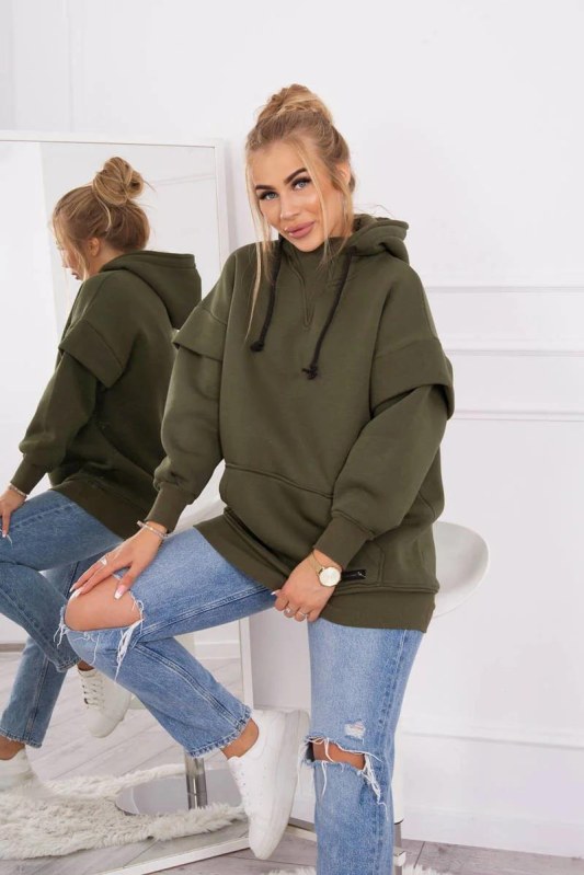 Zateplená halenka s polovičním rolákem khaki barvy