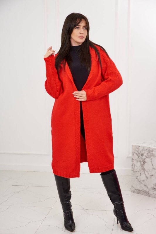 Kardigan s kapucí červený - Dámské oblečení svetry