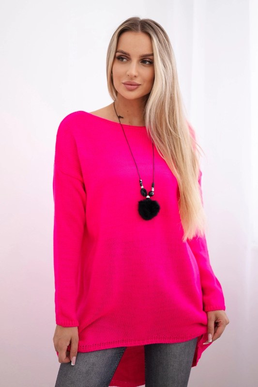 Svetr s náhrdelníkem růžový neon - Dámské oblečení svetry