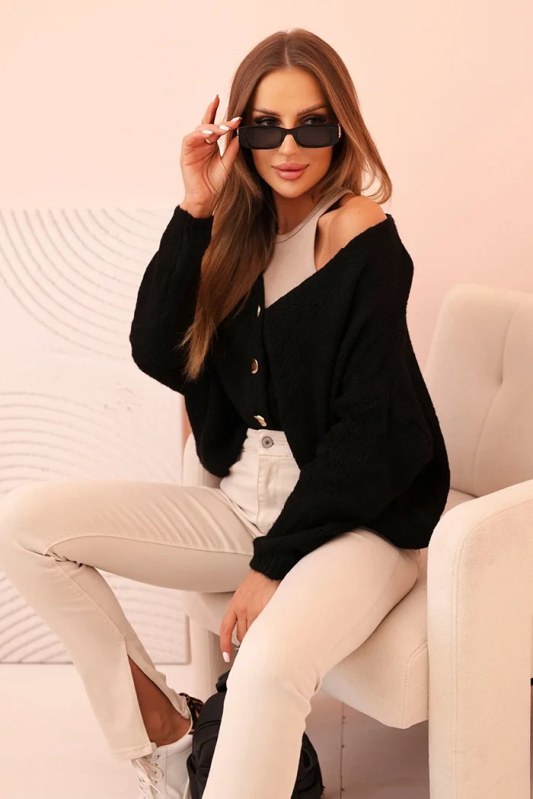 Svetr dámský s&nbsp;výstřihem do V a&nbsp;knoflíky černý - Dámské oblečení svetry