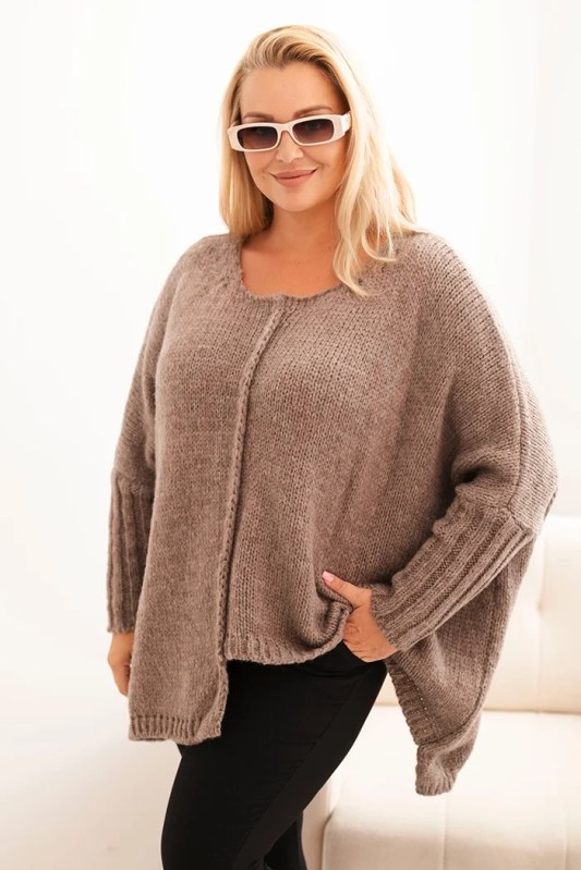 Svetr dámský Plus Size z&nbsp;akrylu s&nbsp;volným střihem a&nbsp;rukávem 3/4 fango - Dámské oblečení svetry