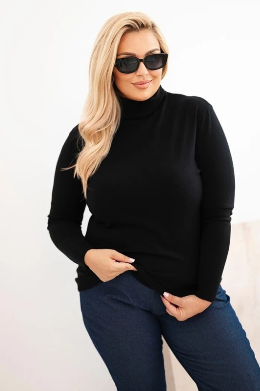 Dámský viskózový svetr Plus Size s klasickým střihem černý