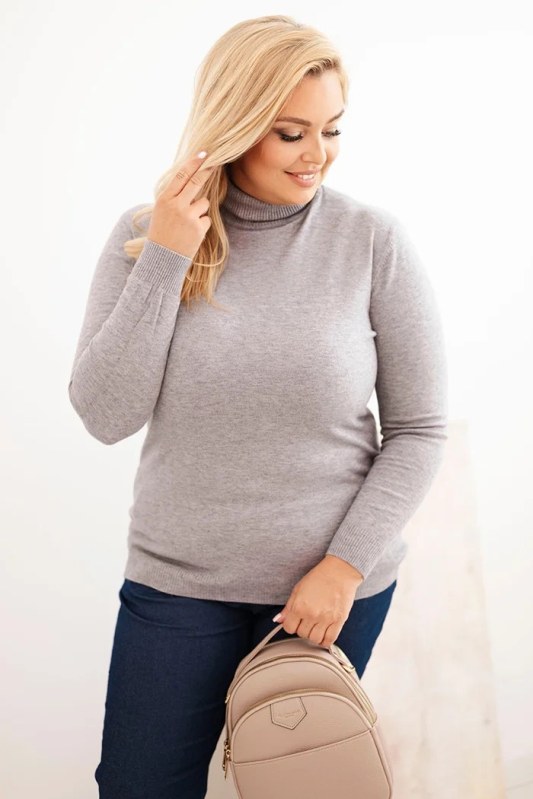 Dámský viskózový svetr Plus Size s klasickým střihem šedý