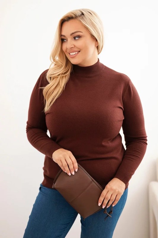 Dámský svetr Plus Size z viskózy s rolákem hnědý