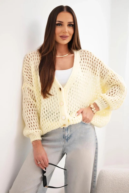 Dámský svetr oversize s knoflíky vykládaný žlutý