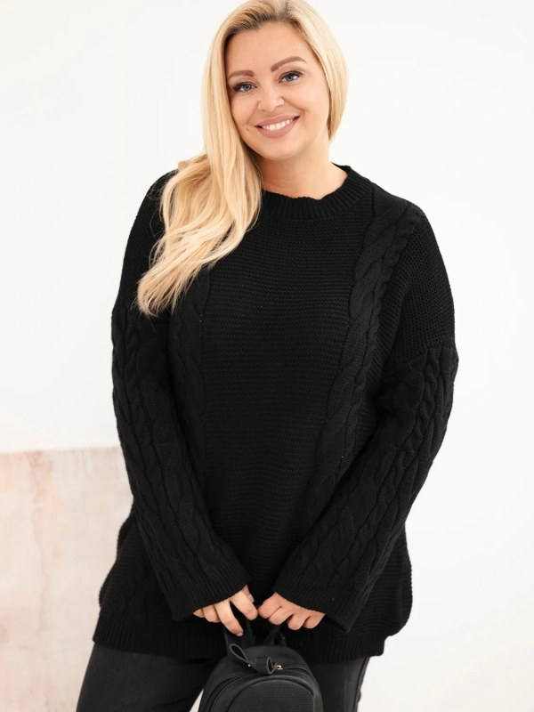 Dámský svetr Plus Size s copánkovým vzorem černý