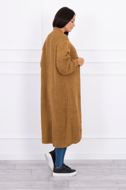 Svetr dlouhý cardigan camel - Dámské oblečení svetry