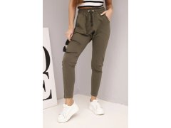 Dámské tepláky s&nbsp;elastickým pasem a&nbsp;šňůrkou khaki