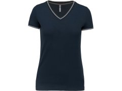 Kariban K 394 Dámské piqué tričko s&nbsp;V výstřihem 20.K394 navy/light grey/white