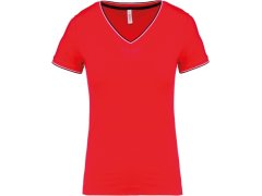 Kariban K 394 Dámské piqué tričko s&nbsp;V výstřihem 20.K394 red/navy/white