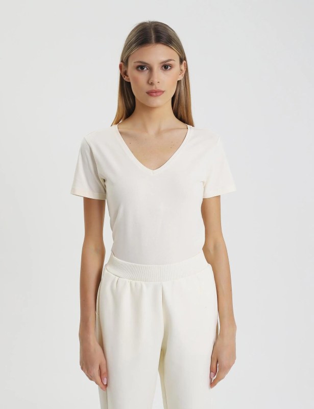 Dámské Slim fit tričko 4FWSS25TTSHF1990 11S Ecru - 4F - Dámské oblečení trika