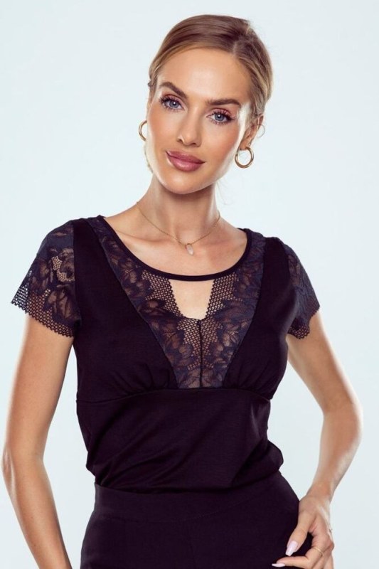 Elegantní tričko s krajkou Lani černé - Dámské oblečení trika