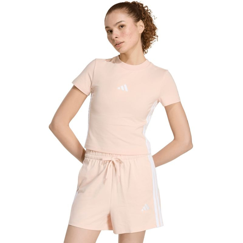 Dámské tričko adidas Essentials 3-Stripes Slim Baby v pastelově růžové barvě KD2343