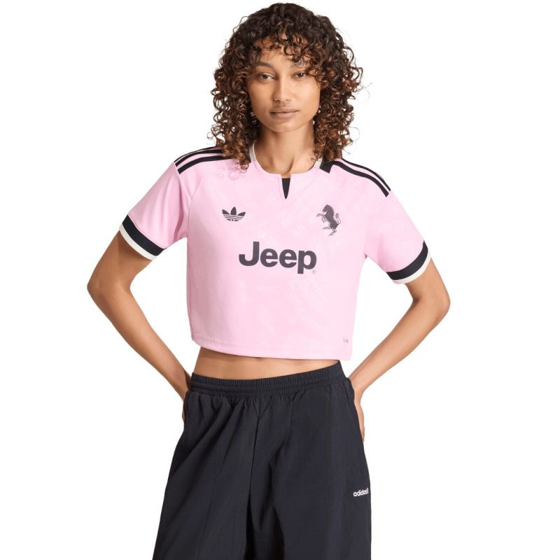 Dámské tričko adidas Juventus 26/27 Away Cropped Jersey, růžovo-černé, KB8842 - Dámské oblečení trika