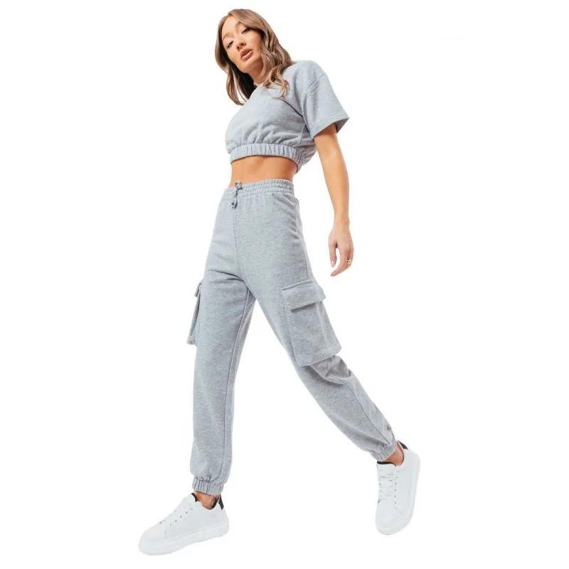 Justhype Sweat Crop Tričko-Cargo Joggers W LABON004 - Dámské oblečení trika