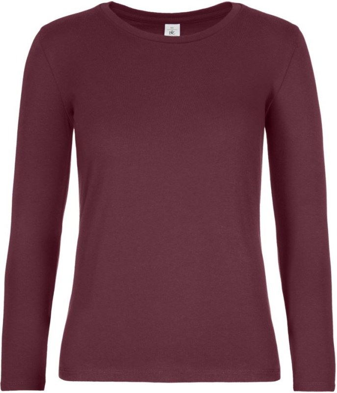 B&C #E190 LSL /women Dámské tričko z těžké bavlny s dl. rukávem 01.008T burgundy