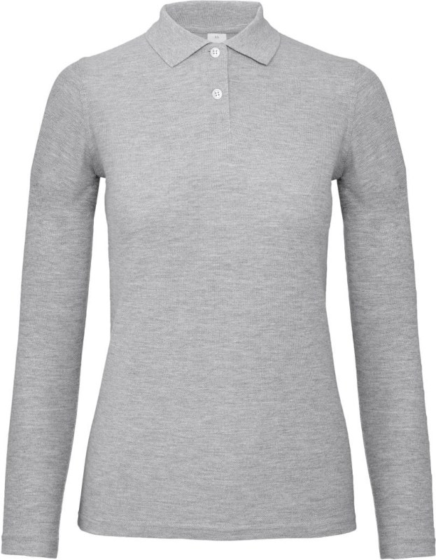 B&C ID.001 LSL /women Dámské piqué polo s dlouhým rukávem 01.0I13 heather grey