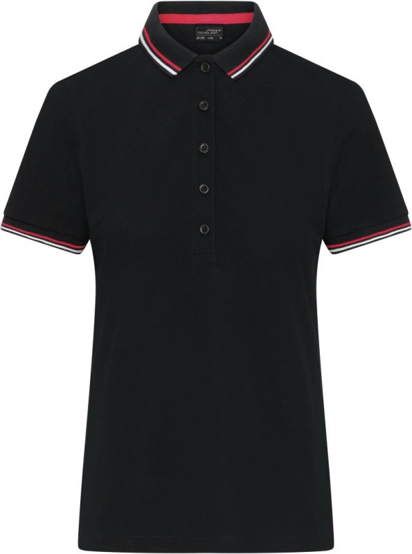 Daiber JN 1305 Dámské těžké piqué polo s&nbsp;proužky 02.1305 black/white/red - Dámské oblečení trika