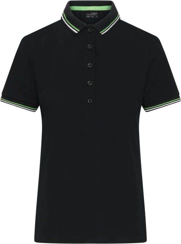 Daiber JN 1305 Dámské těžké piqué polo s proužky 02.1305 black/white/lime green