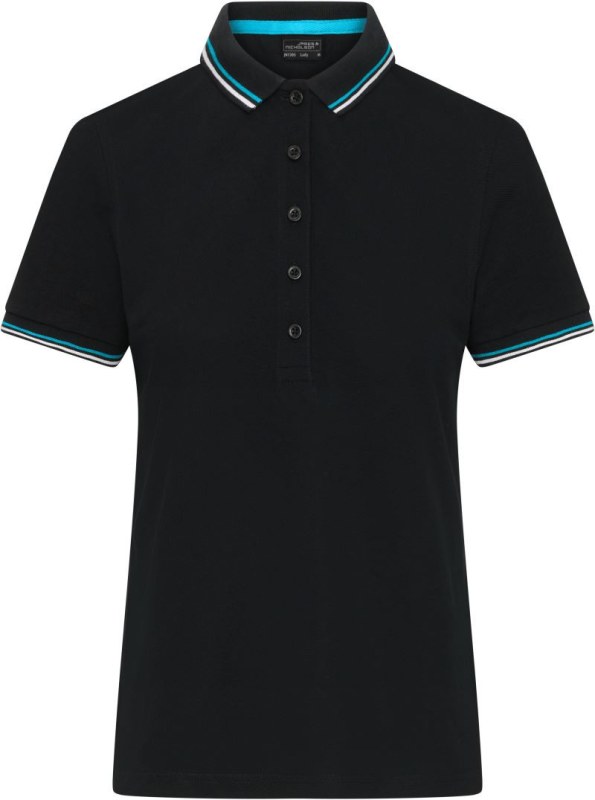 Daiber JN 1305 Dámské těžké piqué polo s proužky 02.1305 black/white/turquoise