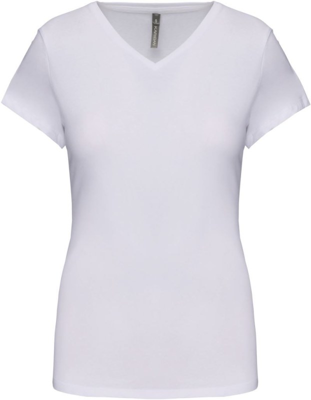 Kariban K 3015 Dámské elastické tričko s&nbsp;výstřihem do V 20.3015 white - Dámské oblečení trika
