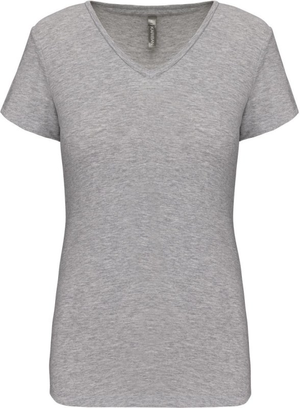 Kariban K 3015 Dámské elastické tričko s výstřihem do V 20.3015 light grey heather