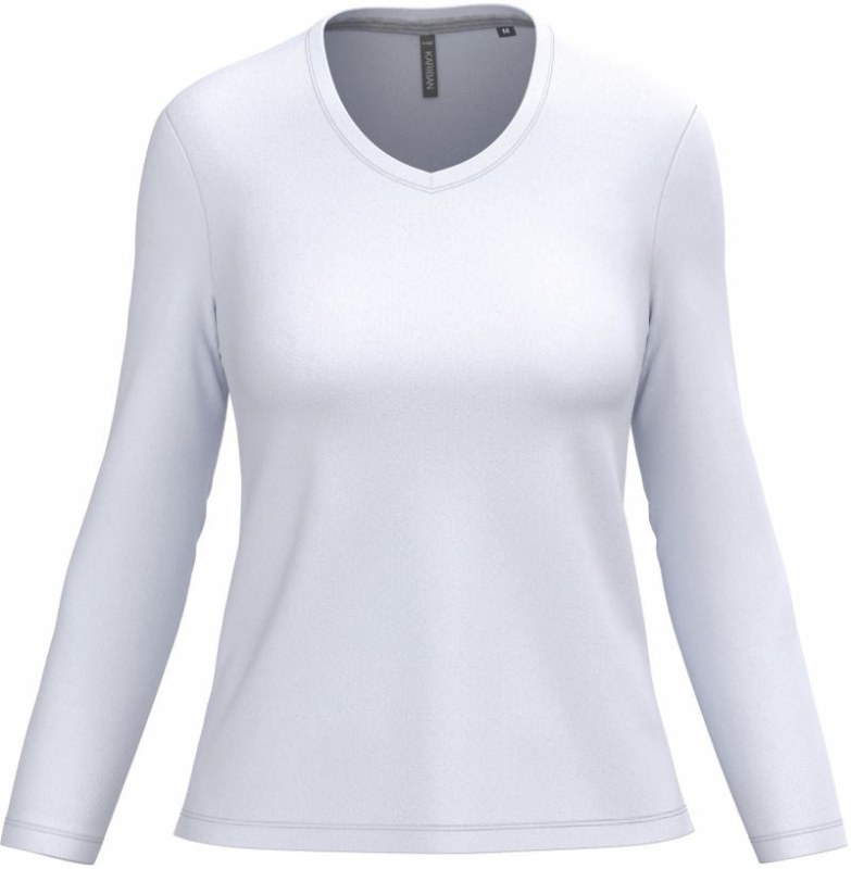 Kariban K 382 Dámské tričko do V s&nbsp;dl. rukávem 20.K382 white - Dámské oblečení trika