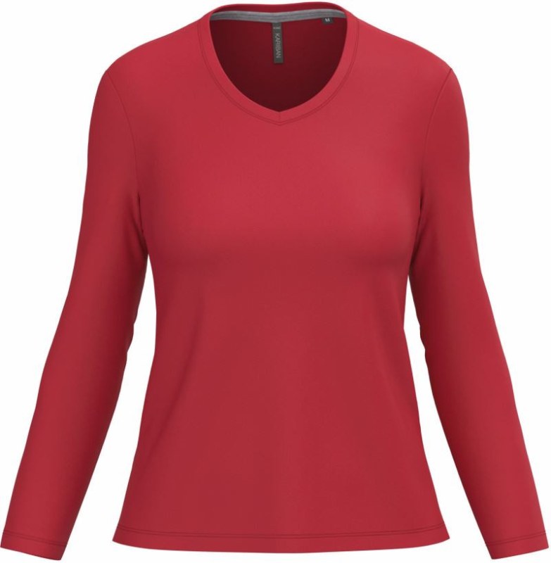 Kariban K 382 Dámské tričko do V s dl. rukávem 20.K382 red